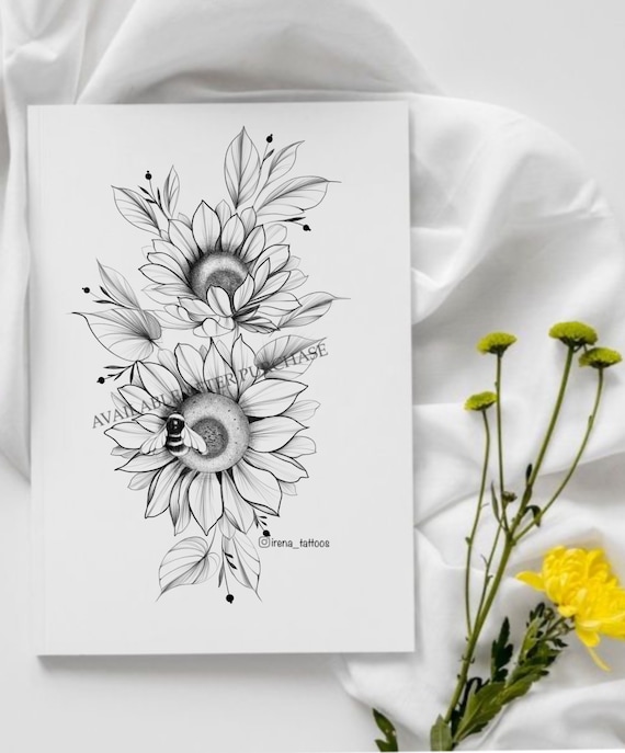 sunflowers tattoo design instant download digital design printable stencil
