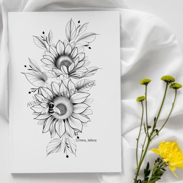 Sunflowers Tattoo Design | Instant download | Digital design | Printable stencil