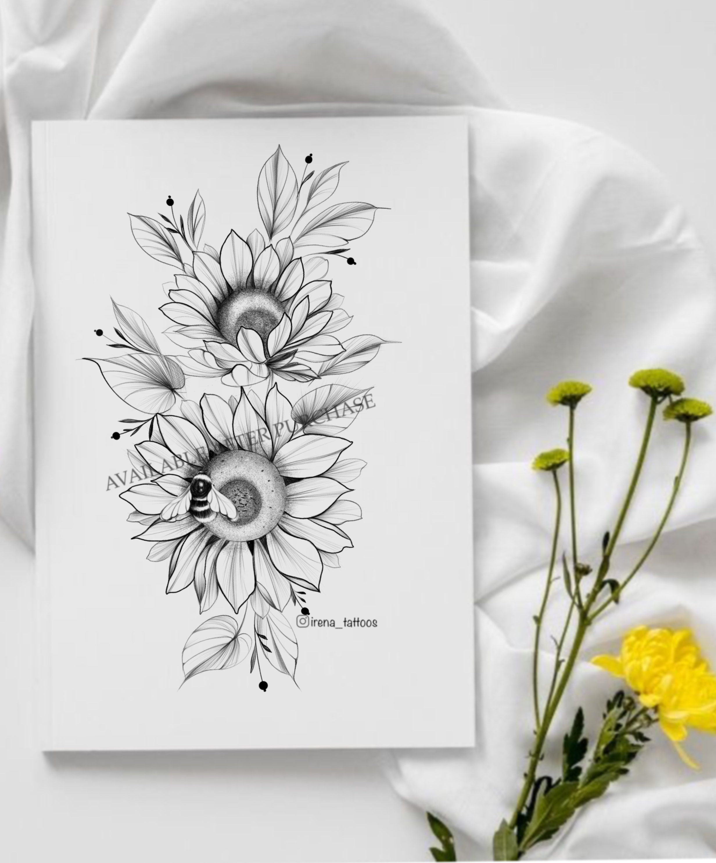 Buy Sunflower Tattoo Rose Black Sketch Flower Dragonfly Abstract Online in  India  Etsy