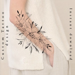 Lily Flower Tattoo Design | Printable Stencil | Oridinal Print ...