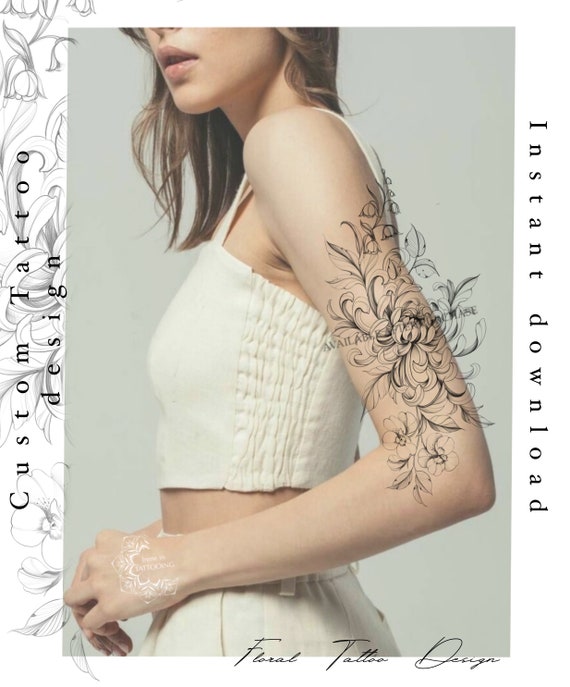 Chrysanthemum Tattoo Design Instant Download Printable Stencil - Etsy Hong  Kong