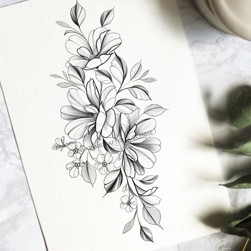 Magnolia Tattoo Design Instant Download Printable Stencil - Etsy