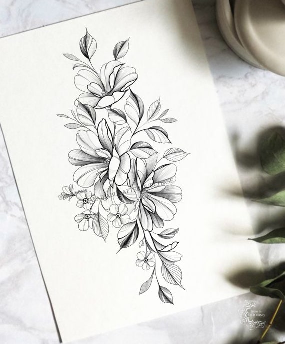 Magnolia Tattoo Design Instant Download Printable Stencil | Etsy Canada