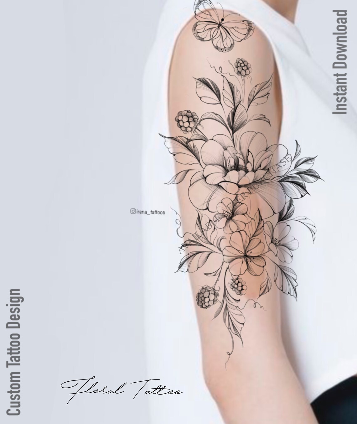Floral Tattoo Design Instant Download Printable Stencil - Etsy