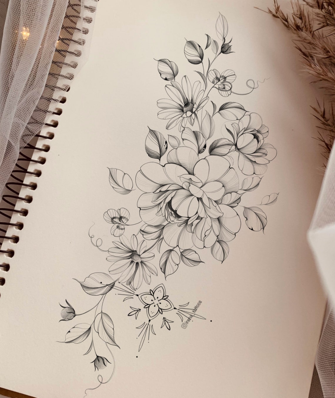 Tattoo Design Daisy Peony Flowers Instant Download - Etsy