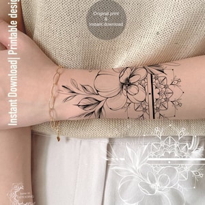 Tattoo design | Mandala Bracelet with flower | Digital design | Instant download | Printable stencil | Original work