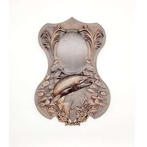 Fisherman gift Plaque carved board for trophies, Antler Plaques,fisherman gifts,ooden Carver Panel, Wooden wall decor, carved wood wall art