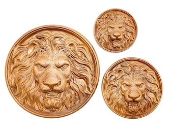 Wall ornament Lion, Lion head, Wooden Carver Panel A Lion, Wooden Gift on the wall, 3D carved wood wall art A Lion
