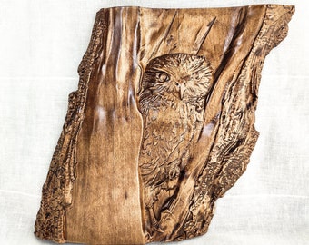 Handcrafted Wooden Owl Wall Art – Rustic 3D Carved Alder Panel, Perfect Gift for Nature Lovers or Home Decor Enthusiasts