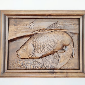 Fisherman gift, Fishing decor art, Fishing wall decor, Wooden Carver Panel, Wooden wall decor, carved wood wall art, gift for men