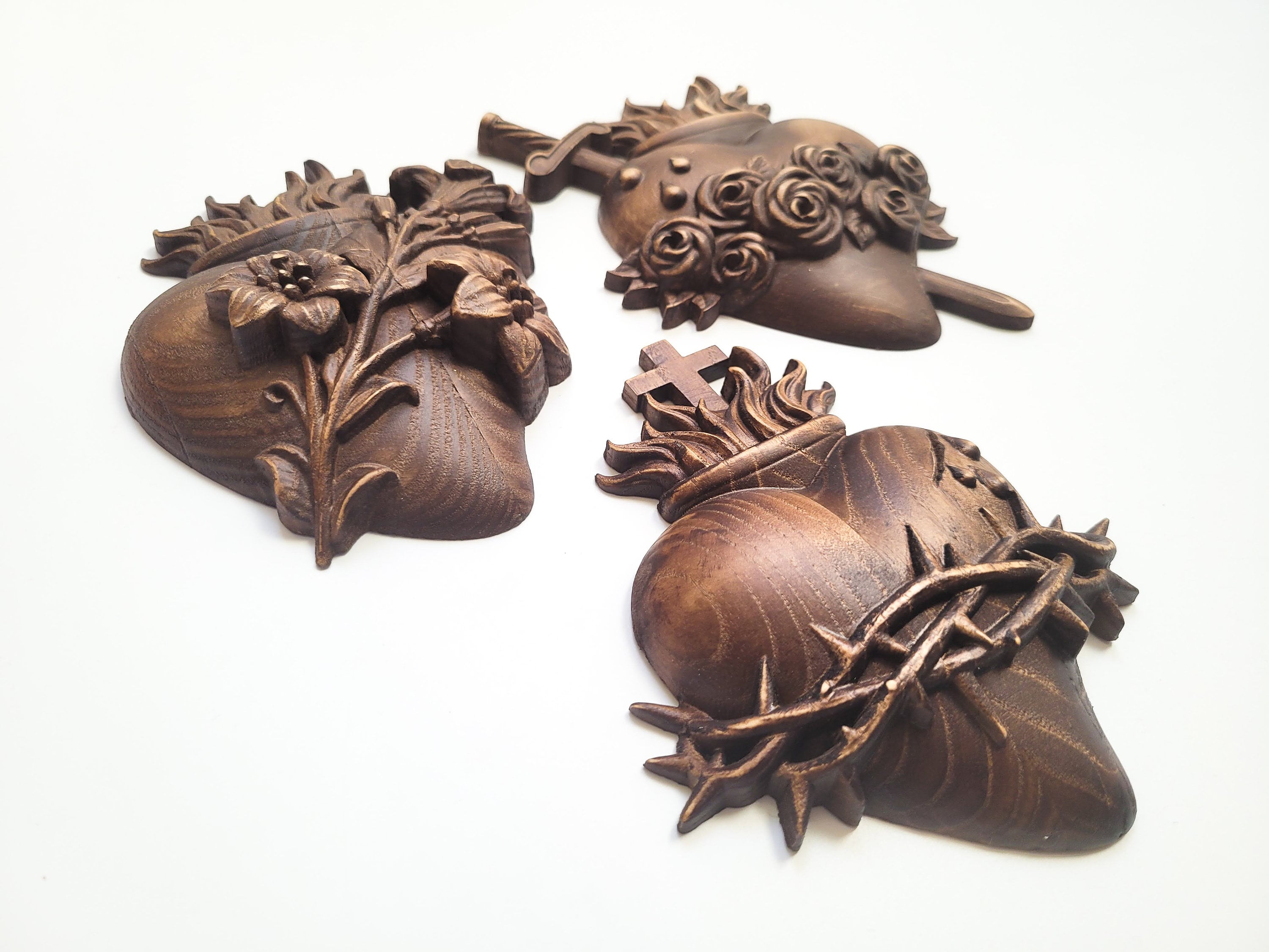 Set of 3 Holy Family Sacred Hearts, Religious Home Decor