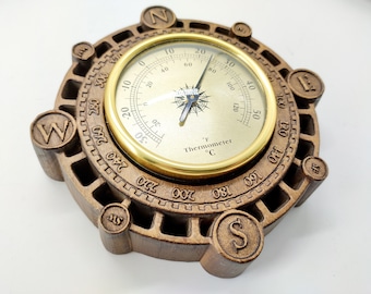 Barómetro, higrómetro y termómetro de 14 cm (5,3 pulgadas), estación meteorológica; decoración de pared de madera, decoración rústica, reloj de madera, arte de pared tallado