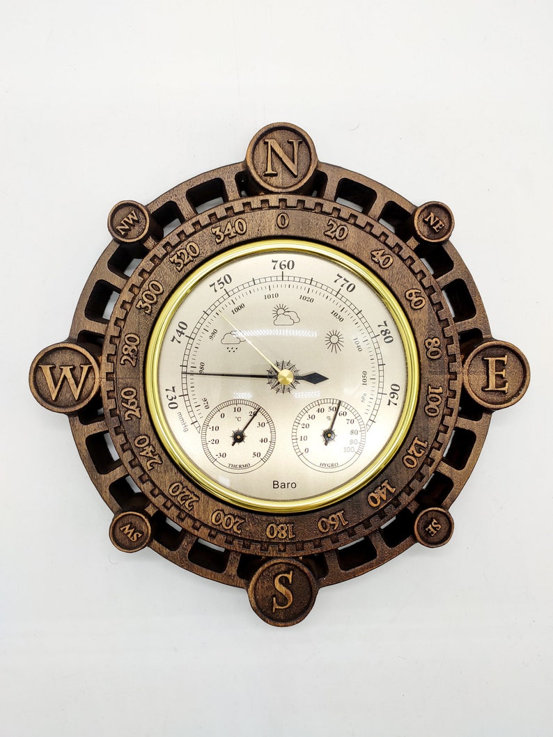 Barometer Hygrometer Thermometer, Weather Station; Wooden Wall Decor ...