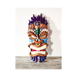Wood mask wall art, wood tribal mask, tiki mask wood, carved wood mask, african wood mask, wall decor, wall panel, wooden wall panel