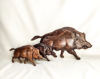 Wild Boar Wall Art Panel, Wooden Carver Panel Wild Boar, Wooden Gift Hunting, 3D carved wood wall art a Boar