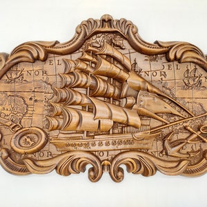 Sailors gifts, Fathers day gifts, A ship, Wooden Carver Panel a ship, Wooden Gift on the wall, carved wood wall art