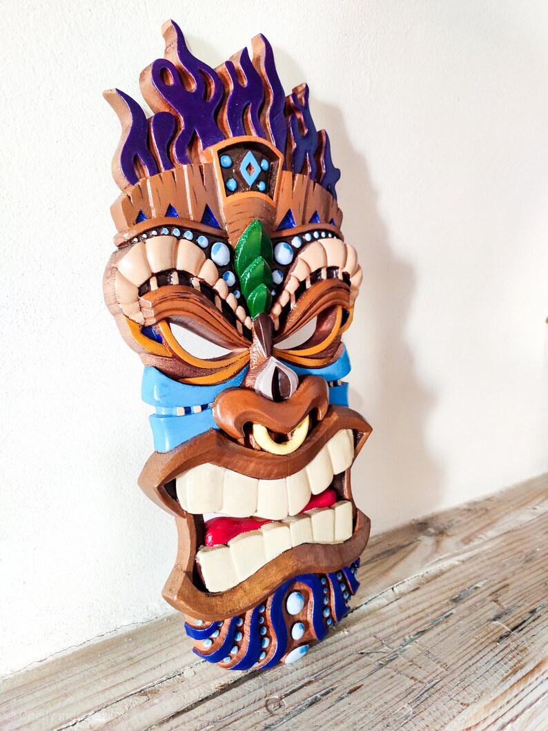 Wood Mask Wall Art Wood Tribal Mask Tiki Mask Wood Carved Etsy