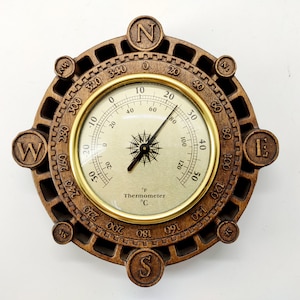 Barometer Hygrometer Thermometer, Weather Station; Wooden wall decor, Rustic decor, Wooden clock, Wooden Carver Panel, carved wall art