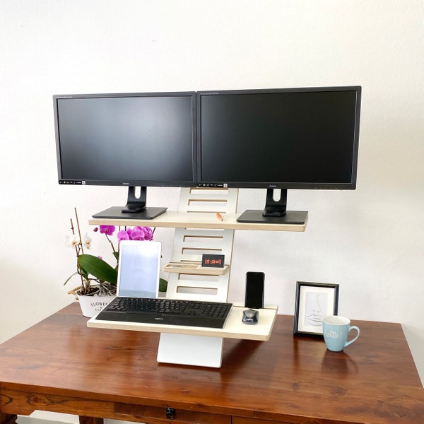Laptop-Stehpult MAXI, Standing Desk, verstellbarer Monitoraufsatz, Steh Arbeitsplatz, Steharbeitsstation, Schreibtischerhöhung Home Office