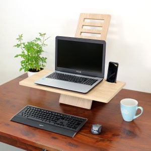 Stand Desk Medium Oak Bureau debout pour ordinateur portable, bureau debout, agrandisseur dordinateur portable, bureau debout, bureau à domicile, support pour ordinateur portable, convertisseur de support de bureau image 6