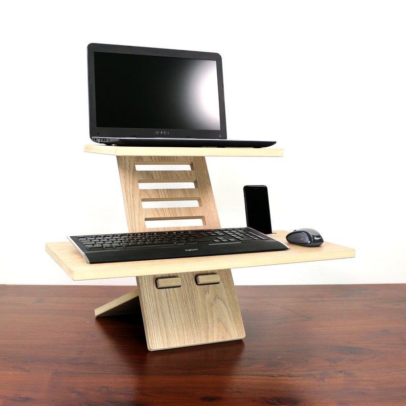 Stand Desk Medium Oak Bureau debout pour ordinateur portable, bureau debout, agrandisseur dordinateur portable, bureau debout, bureau à domicile, support pour ordinateur portable, convertisseur de support de bureau image 4