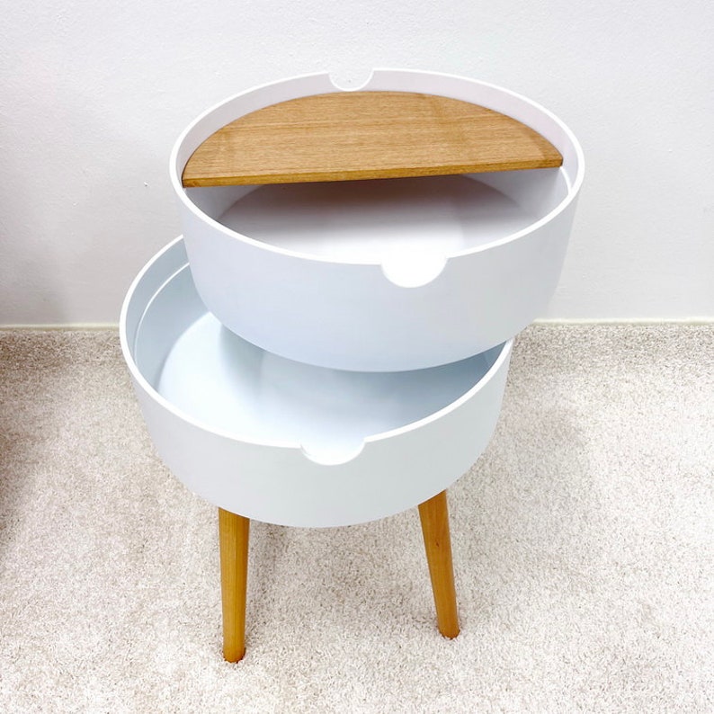 Table d'appoint Aril Table basse ronde avec rangements, salon, bureau, couloir, structure en bois véritable, empilable, modulable, moderne, minimaliste image 6