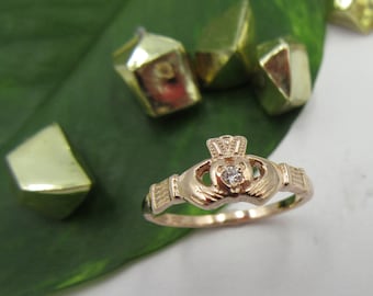 Fine Rose gold diamond Claddagh ring in 9k gold