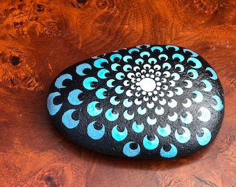 Blue Mandala Dot Painted Stone