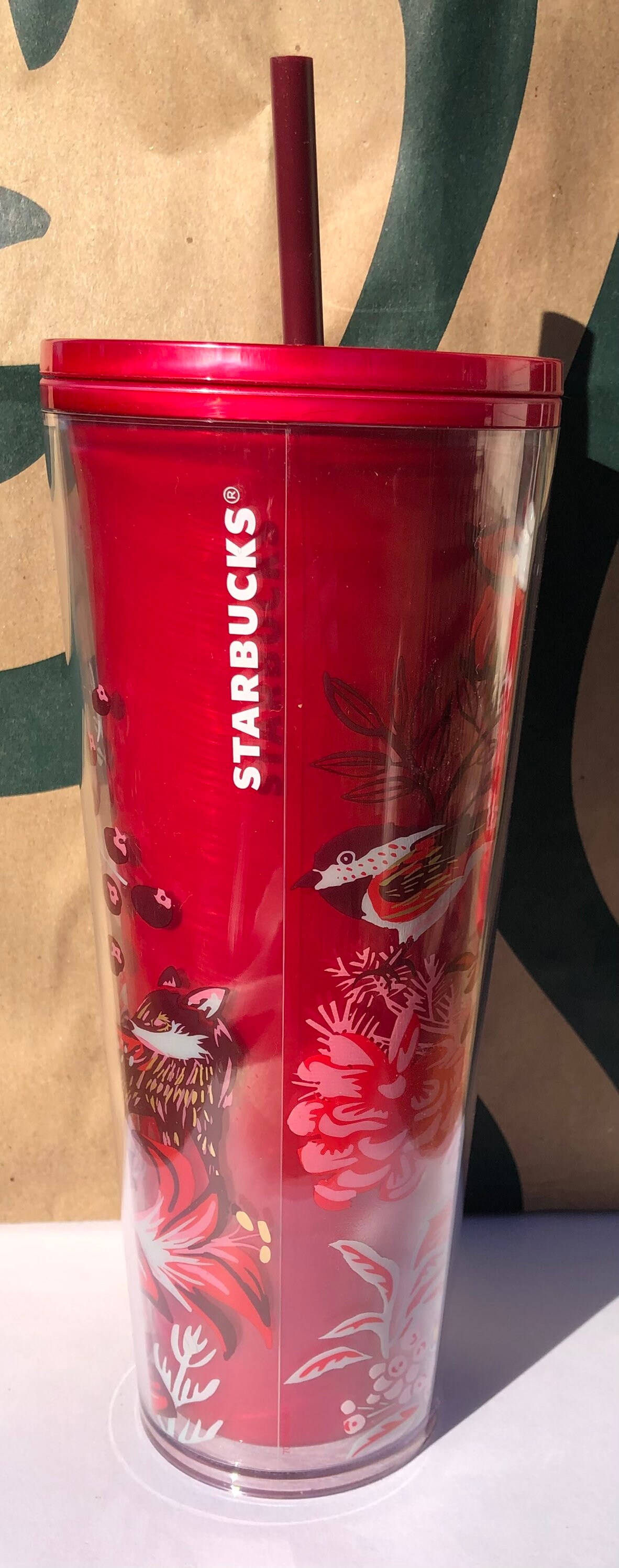 Pink and Red Retro Flowers Valentines Day Starbucks Cup Gift for