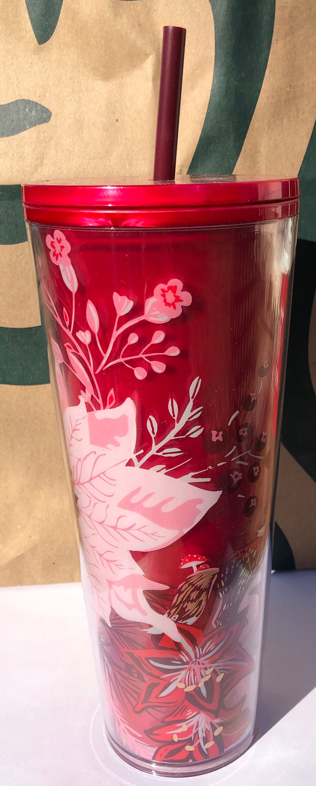 Starbucks, Other, Starbucks 222 Holiday Pink Enchanted Forest Mushroom  Straw Topper Tumbler