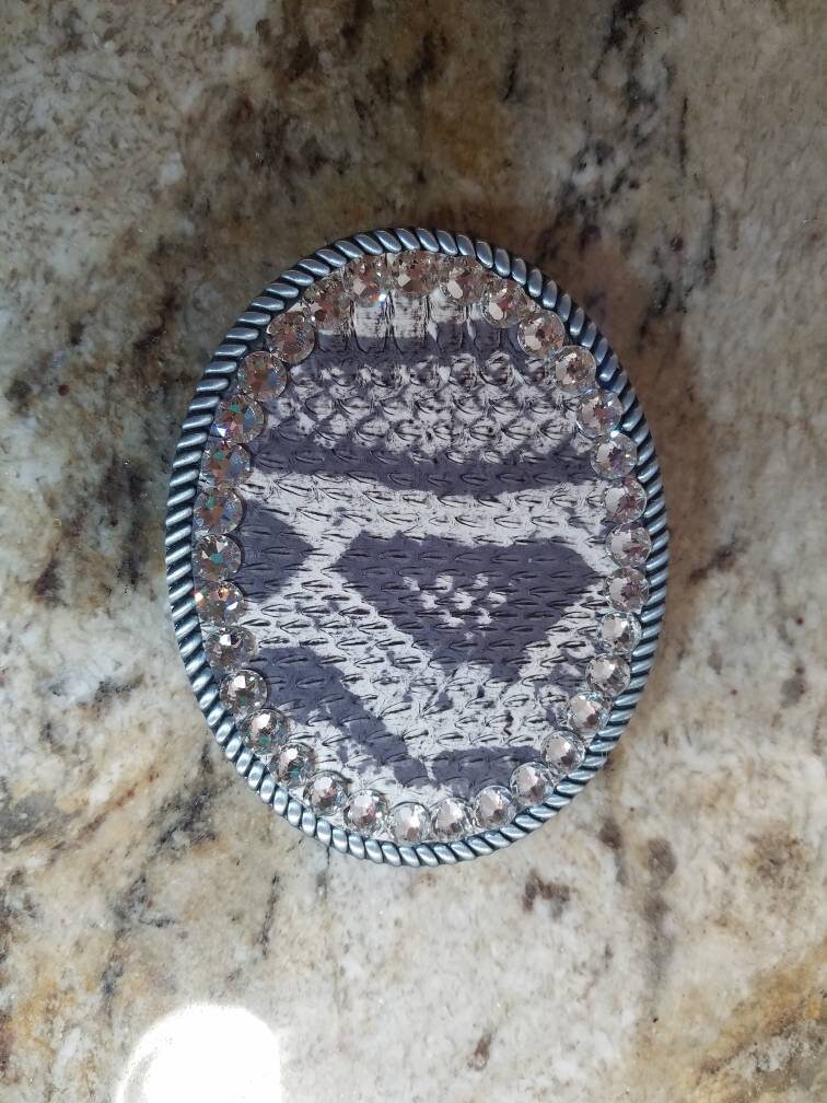 Handmade Snake Print Oval Brushed Silver Belt Buckle with Swarvoski Rhinestones Belt Buckle,exotic Snake, ,swarovski, Rhinestones - Etsy main image 2