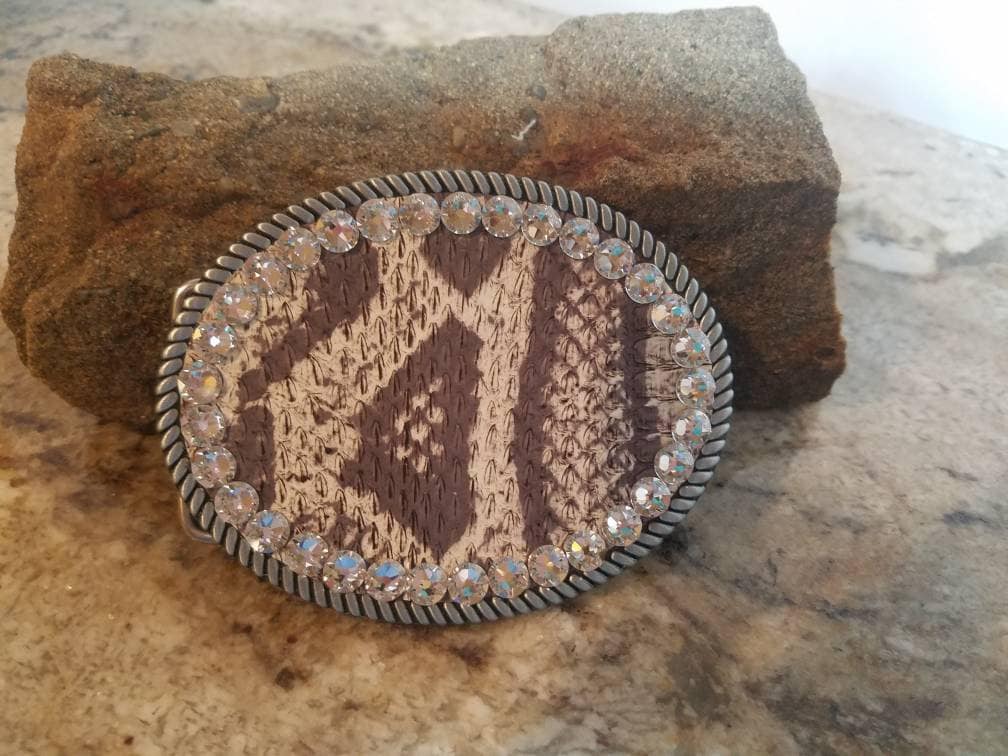 Handmade Snake Print Oval Brushed Silver Belt Buckle with Swarvoski Rhinestones Belt Buckle,exotic Snake, ,swarovski, Rhinestones - Etsy main image 4