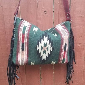 Fringed, Western Saddle Blanket, Western, Southwest, Leather, Navajo, Aztec, Vintage Bag, Purse