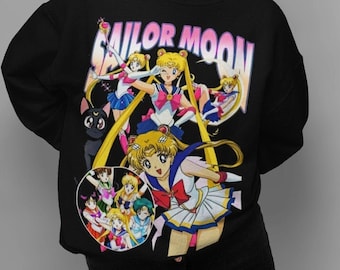Adult Anime Sailor Moon Printed Cotton Crewneck Sweatshirts Pullovers Tops for Women Girls 