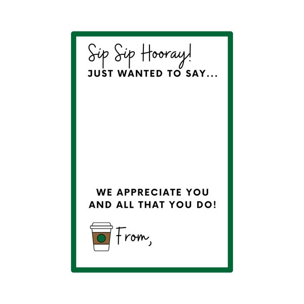 Coffee Gift Card Holder - Sip Sip Hooray! (Green) **DIGITAL DOWNLOAD**
