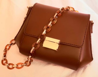 Elegant persian style evening bag, leather, mini bag, chain strap, clutch, purse, flap bag