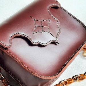 Elegant eastern evening bag, leather, mini bag, chain strap, clutch, purse, flap bag