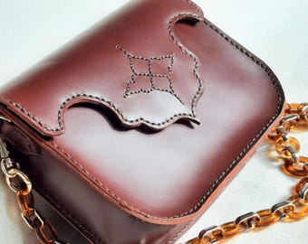Elegant eastern evening bag, leather, mini bag, chain strap, clutch, purse, flap bag