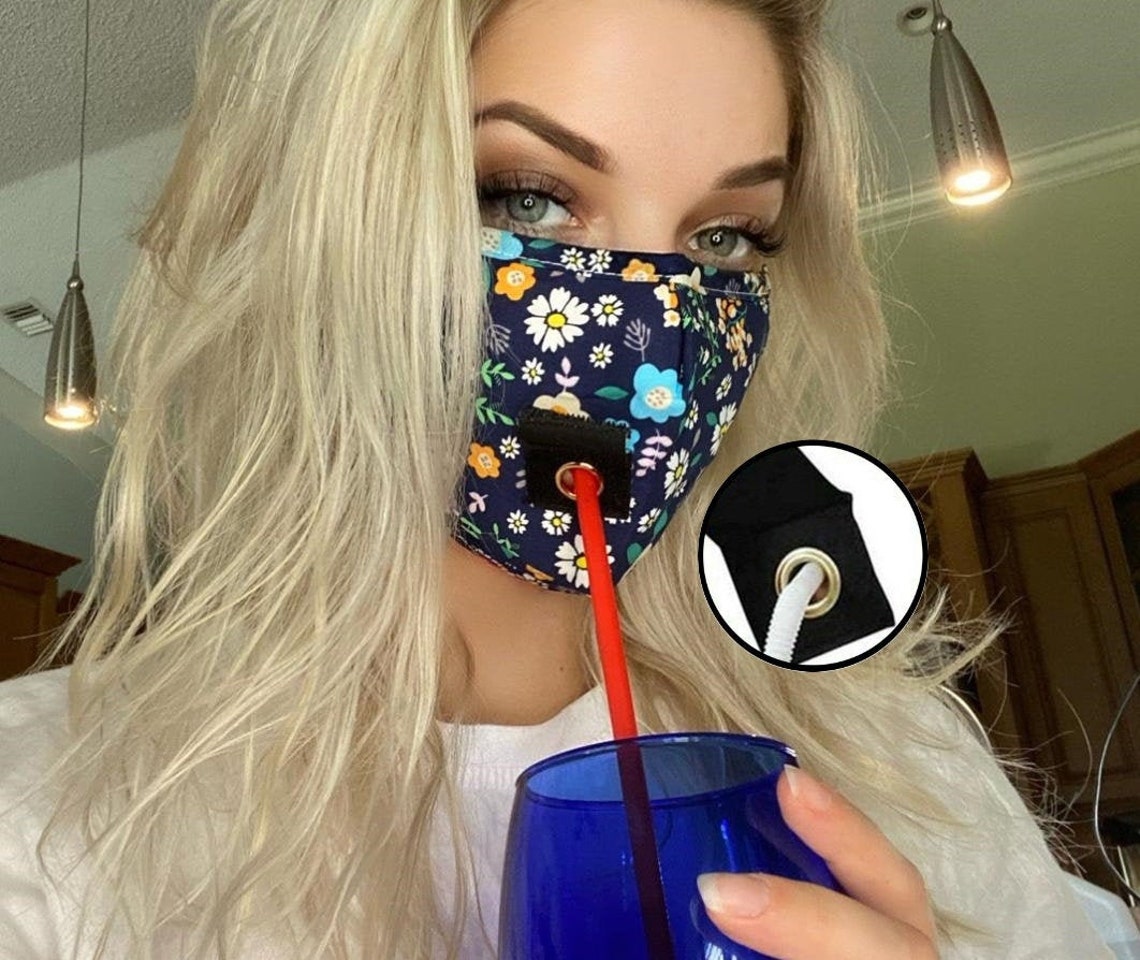 Face Mask With Straw Hole Zipper Face Mask With Nose Wire Etsy