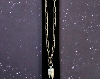 White glitter tooth necklace