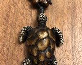 Beautiful Polynesian Handcrafted Honu or Sea Turtle Bone and Resin Adjustable Necklace