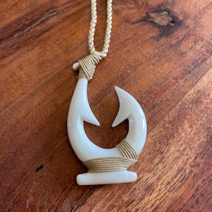 Masculine Surfer Cord Wrapped Makau or Fish Hook Adjustable Warrior Necklace