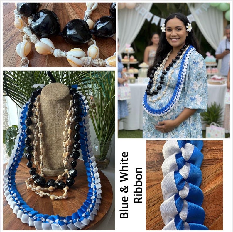 Shell Ribbon Lei Hand Woven Ribbon Lei With Kukui Nut & Cowrie Shells - Etsy