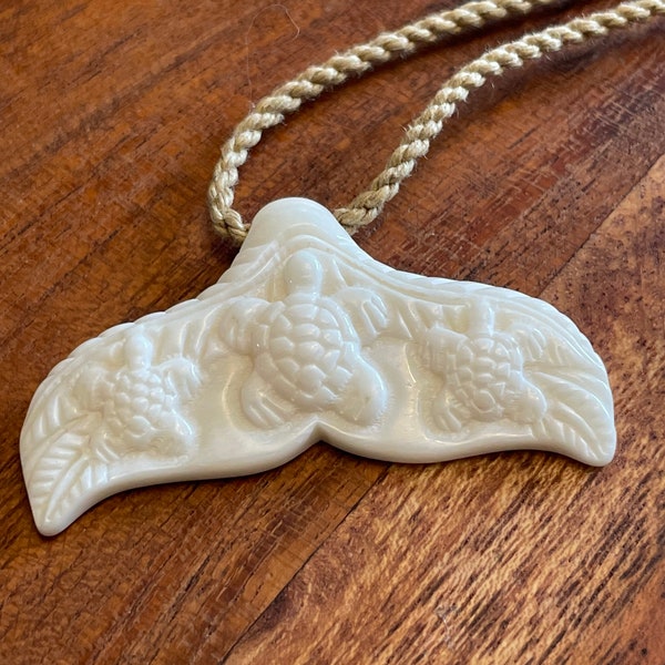 Wisdom and Family- Beautiful Symbolic Whale and Turtle Solid Bone Hand Carved Polynesian Necklace.