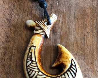 Authentically Handcrafted Polynesian Makau or a fish Hook Adjustable Bone Necklace