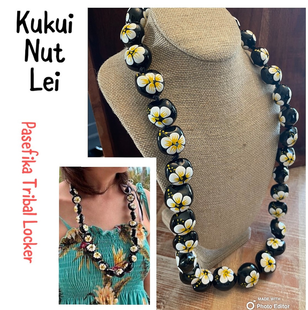 Pretty - Hand Painted White Hibiscus Flower Kukui Nut Lei With ...