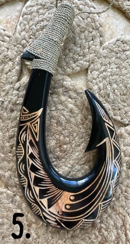 Handmade Polynesian Fish Hook Wall Decor – Engraved Hei Makau - Etsy