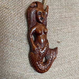 Must-have Koa Wood Polynesian Mermaid Adjustable Necklace. Hand Carved Beauty- Where Long or Tighten as Choker