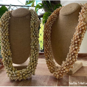 Heavy 30” Authentic & Natural Sigway Cowerie Shell Necklaces w/ Ribbon Ties. Graduation, Celebration, Wedding, Birthday Lei