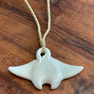Graceful Manta Ray Hand Carved from Solid Buffalo Bone - Absolute Boho Necklace Must for Ray Lovers- Grace & Beauty